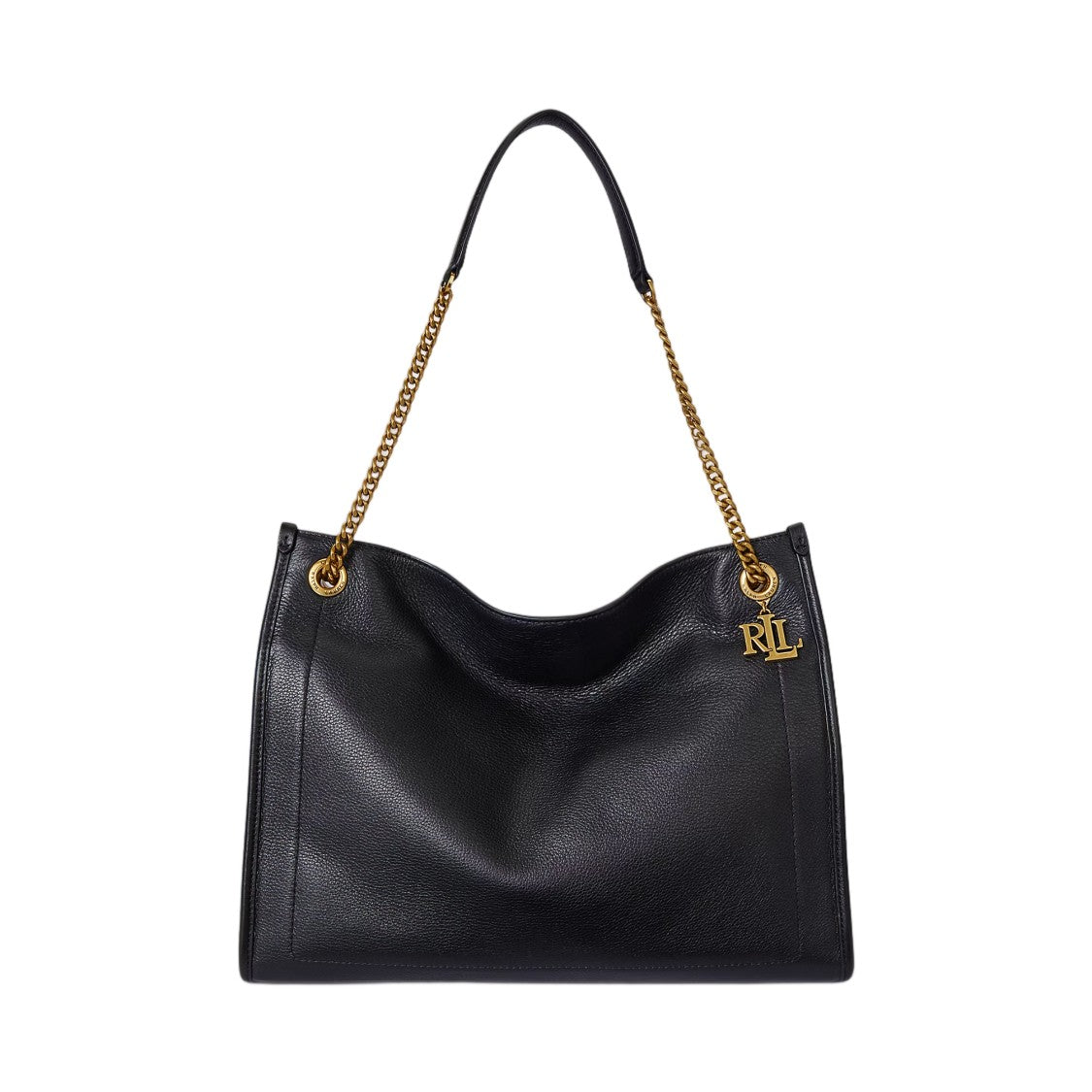 Lauren Ralph Lauren Structured Black Handbag With Gold-Tone Chain Detail