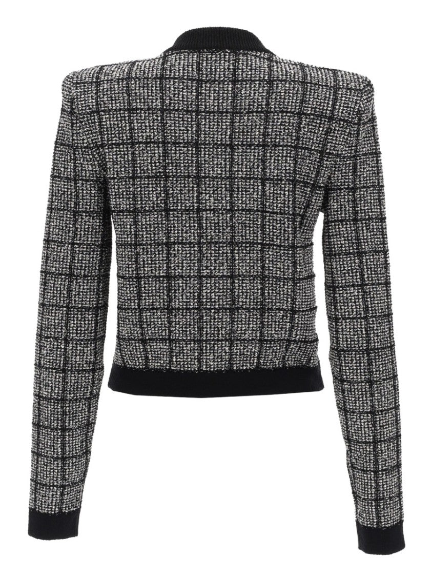 Balmain Textured Checkered Pattern Cropped Cardigan