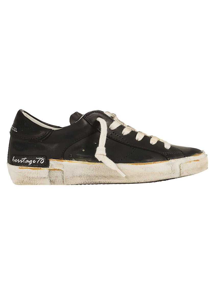 Philippe Model Low-Top Distressed Black Goat Leather Sneakers