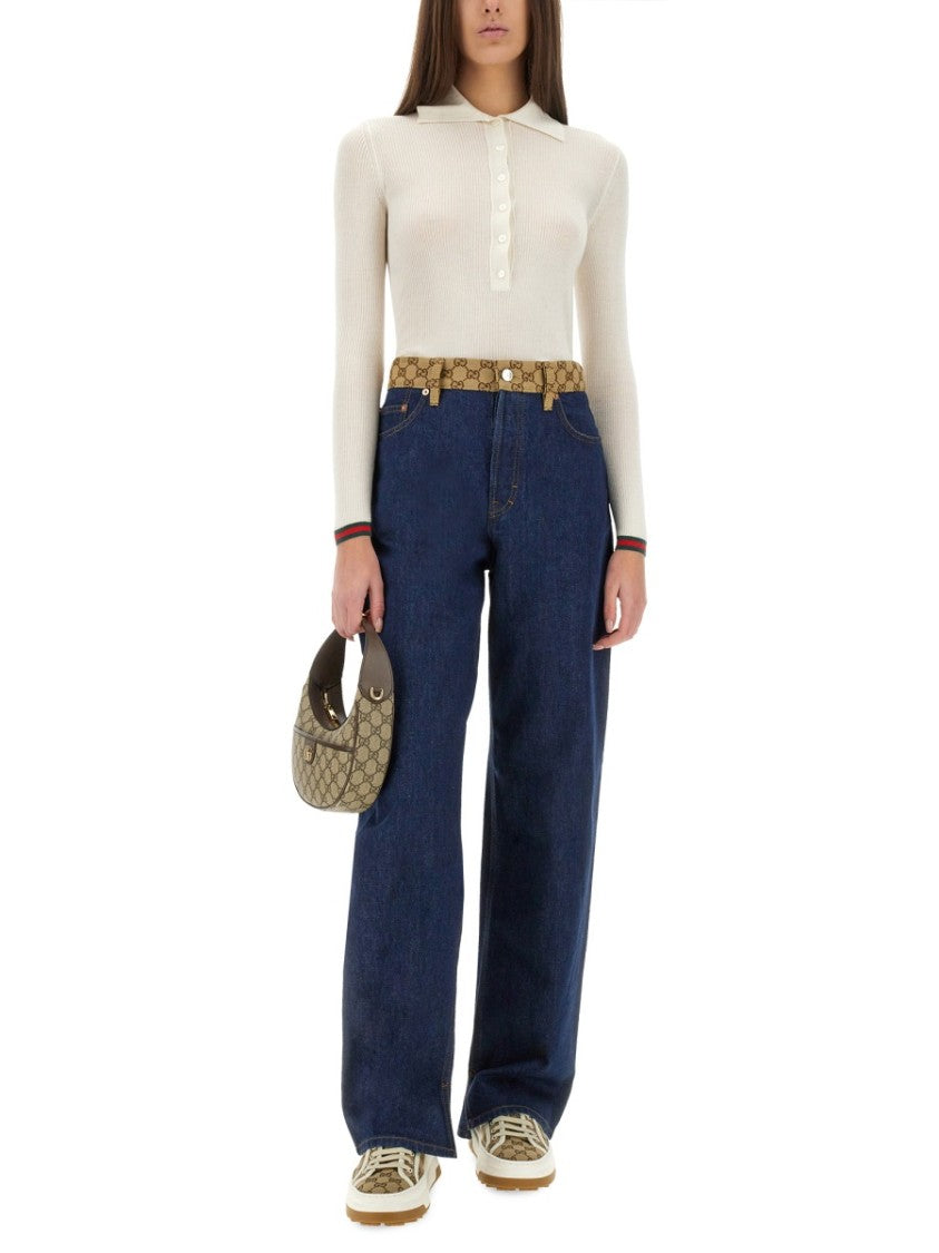 Gucci Cashmere And Silk Polo Shirt With Classic Collar