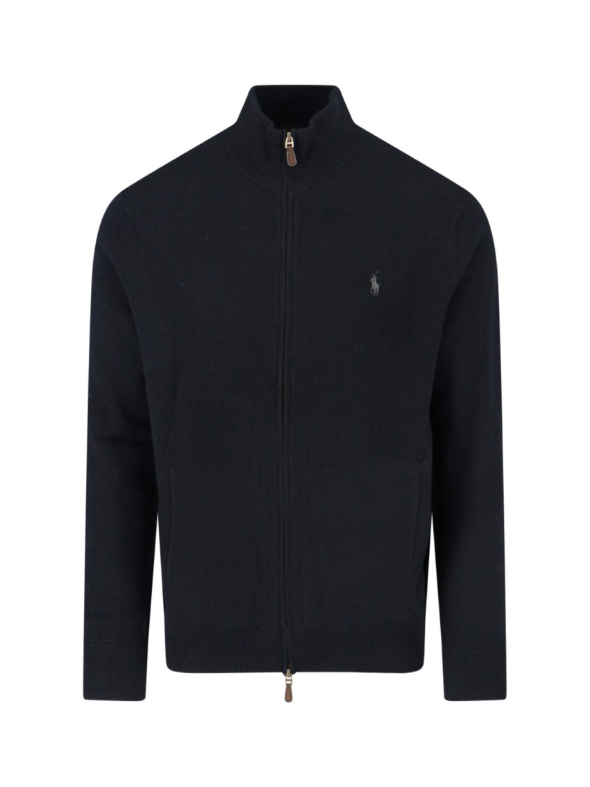 Polo Ralph Lauren High Collar Black Wool Zip-Up Polo With Logo Embroidery