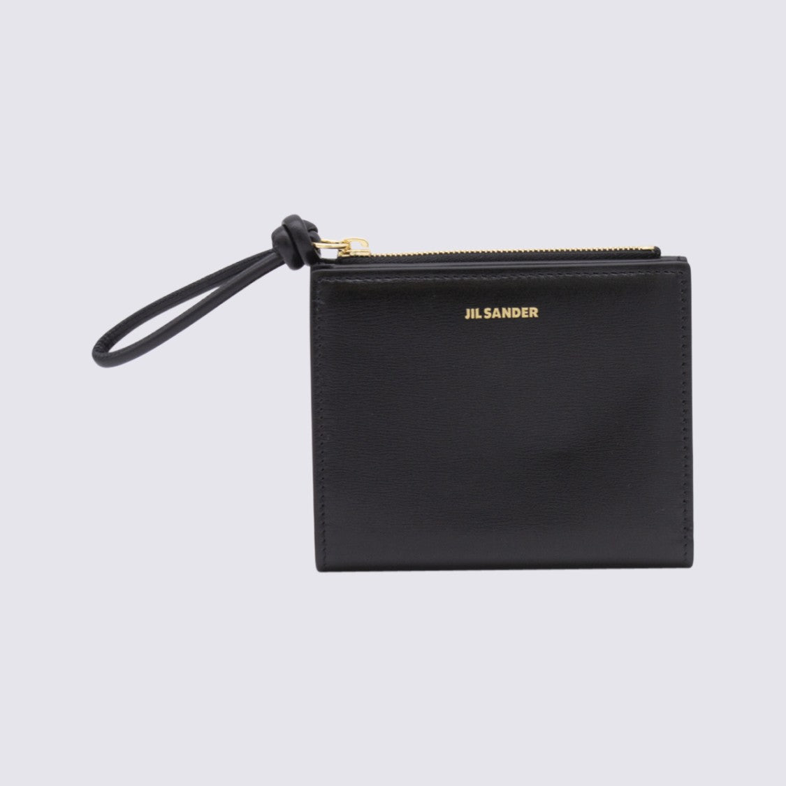 Jil Sander Compact Black Leather Wallet With Snap Closure