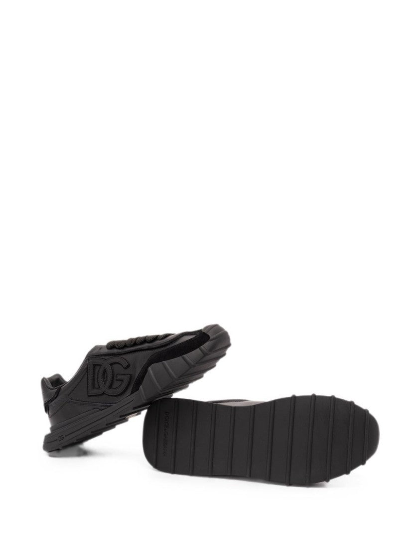 Dolce & Gabbana Black Calf Leather Suede Chunky Sneakers