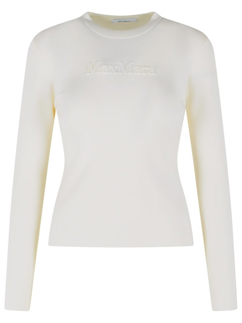 Max Mara White Manto Embossed Logo Wool Sweater
