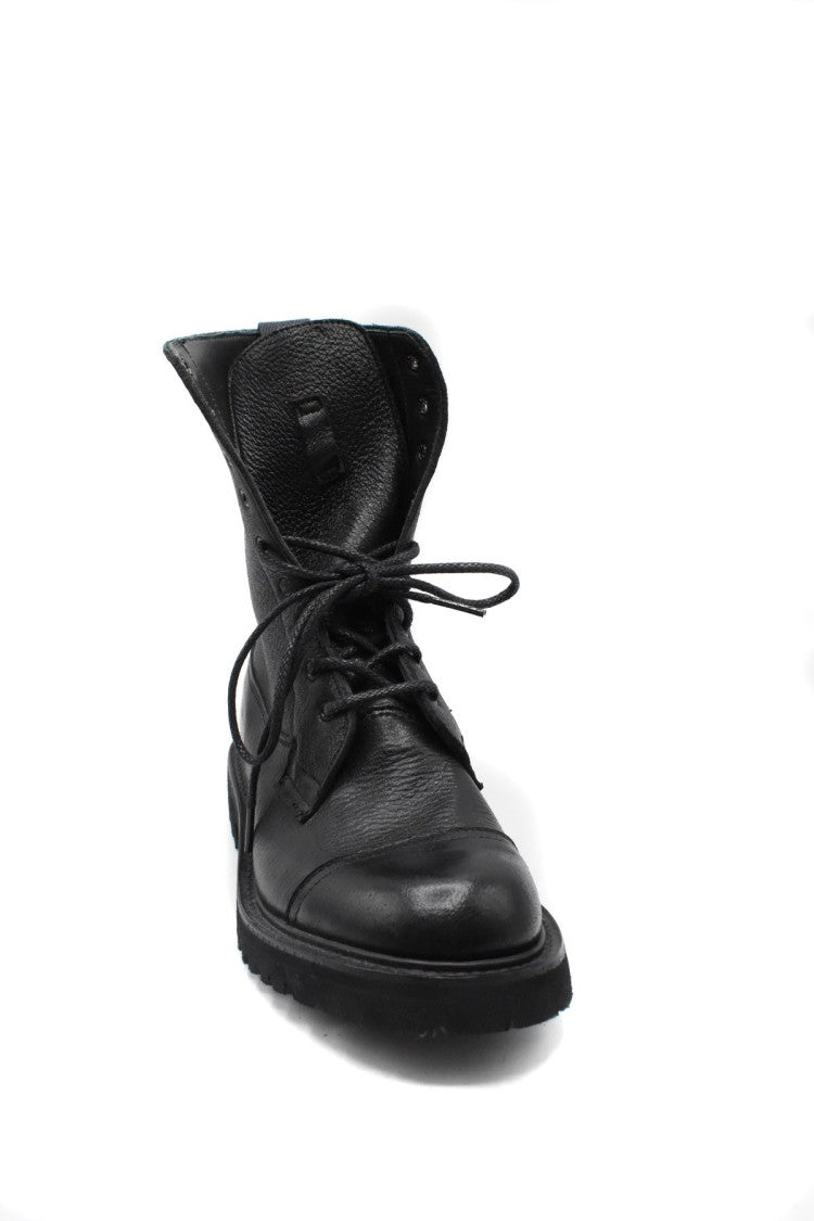 Tricker's Black Lucia Lace-Up Cap Toe Leather Lug Sole Boots