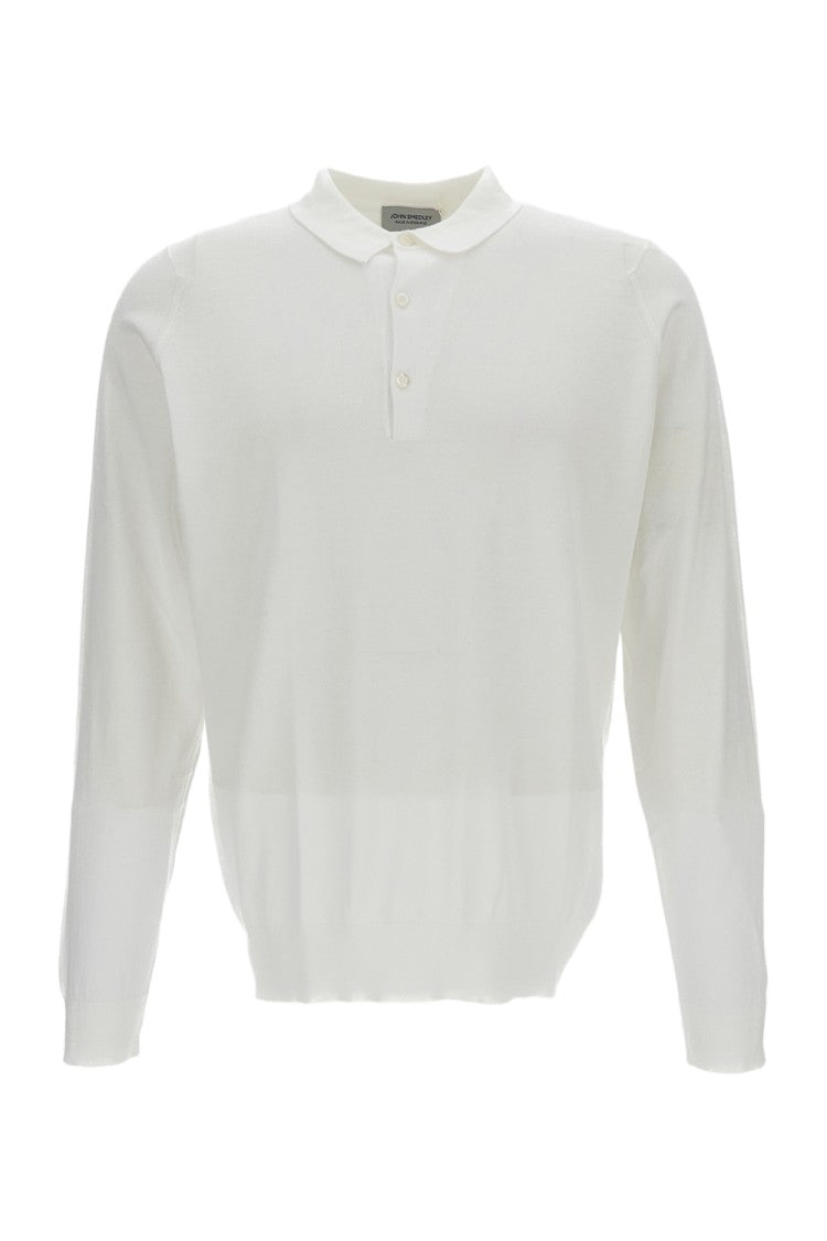 John Smedley White Long-Sleeve Cotton Polo
