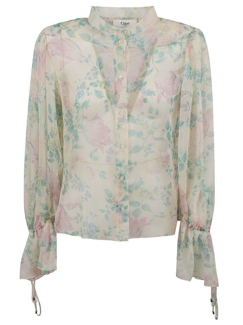 Chloé Semi-Sheer Floral Silk Blouse