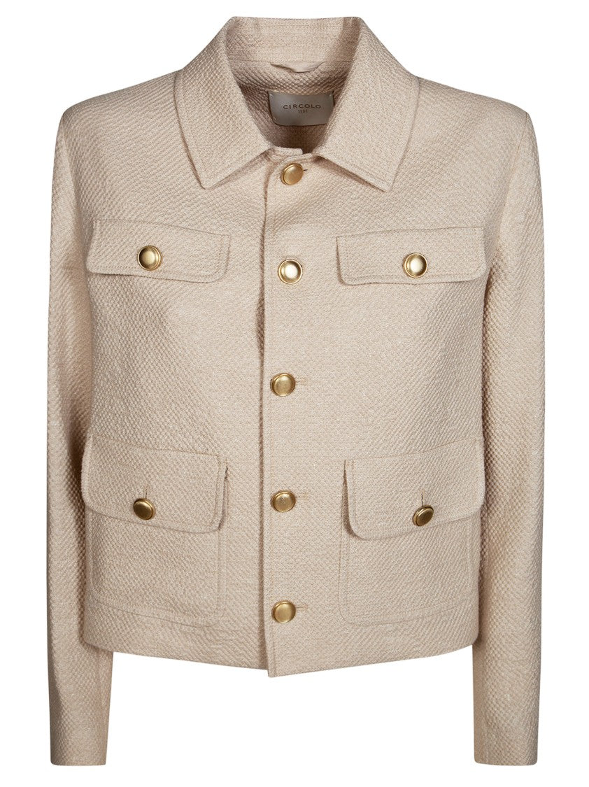 Circolo Herringbone Cotton Linen Cropped Jacket