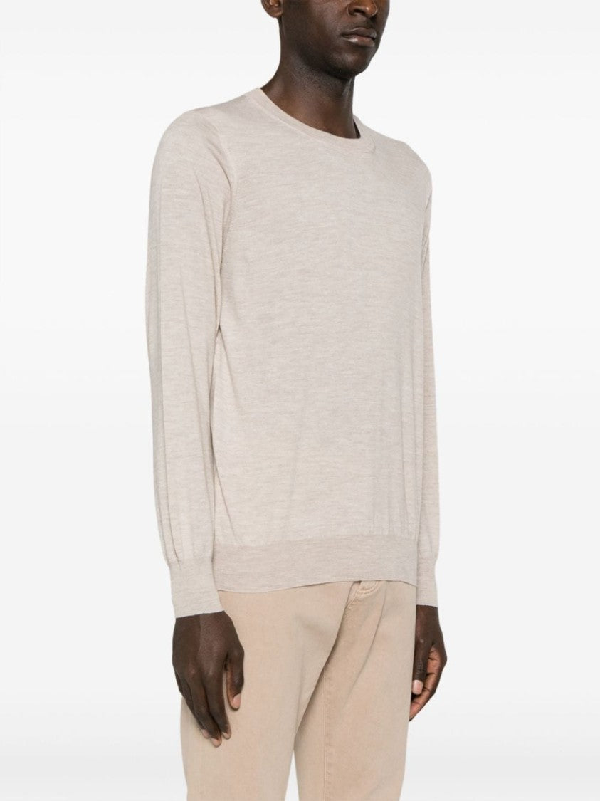 Brunello Cucinelli Beige Ribbed Finishes Wool-Cashmere Sweater