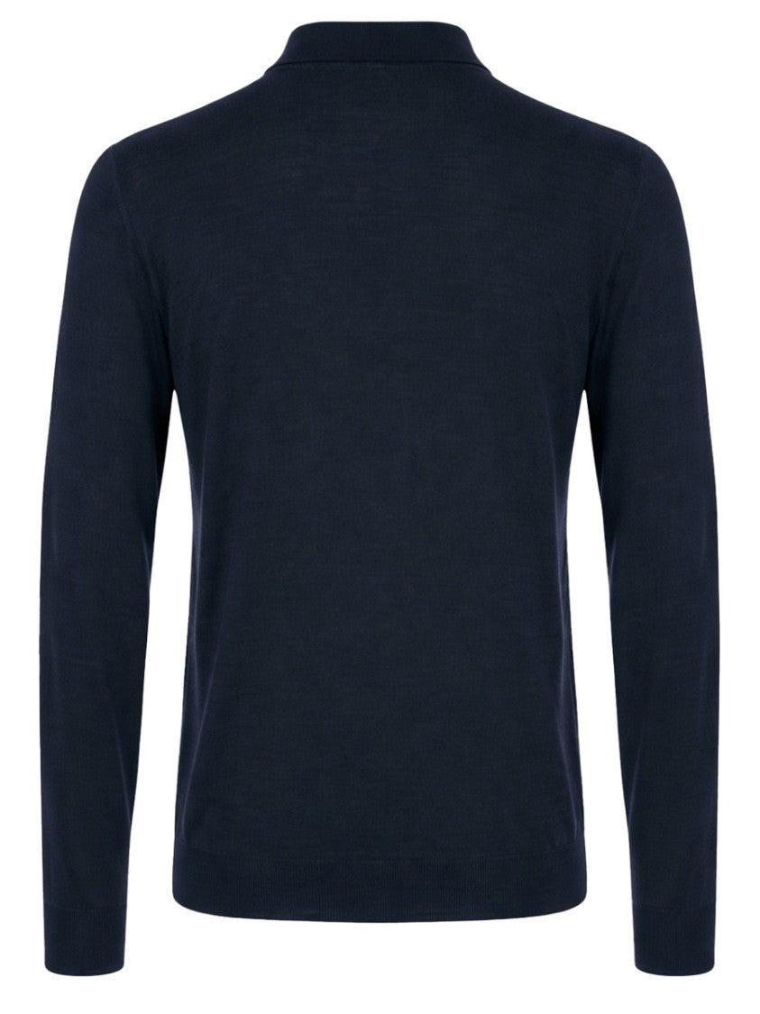 Drumohr Brown Long-Sleeved Merino Wool Polo Shirt