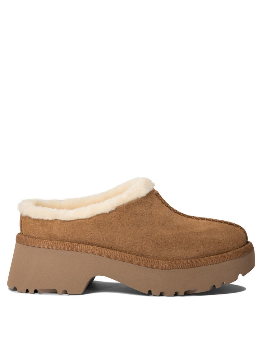 Ugg Plush Brown Leather Loafers With Textured Sole