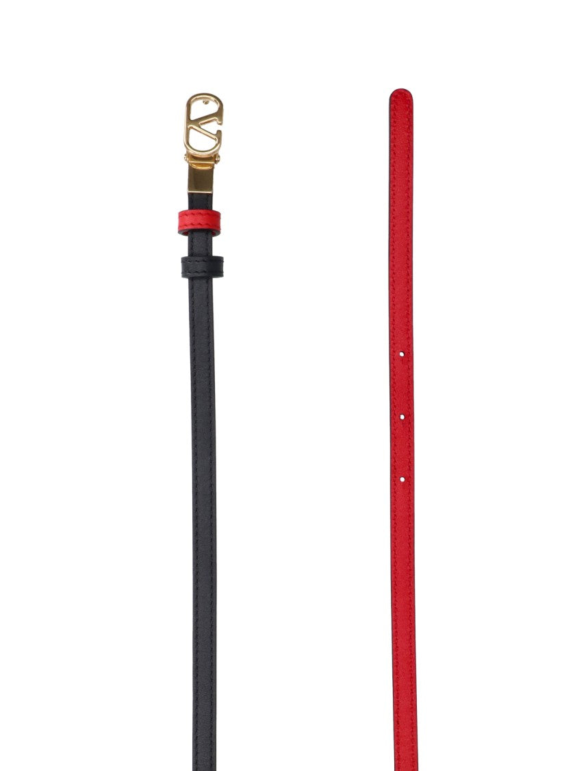Valentino Garavani Slim Logo Buckle Red Accent Belt