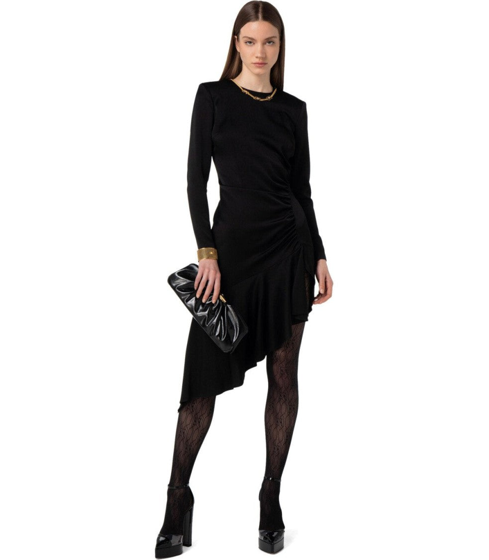 Elisabetta Franchi Black Asymmetric Dress With Necklace