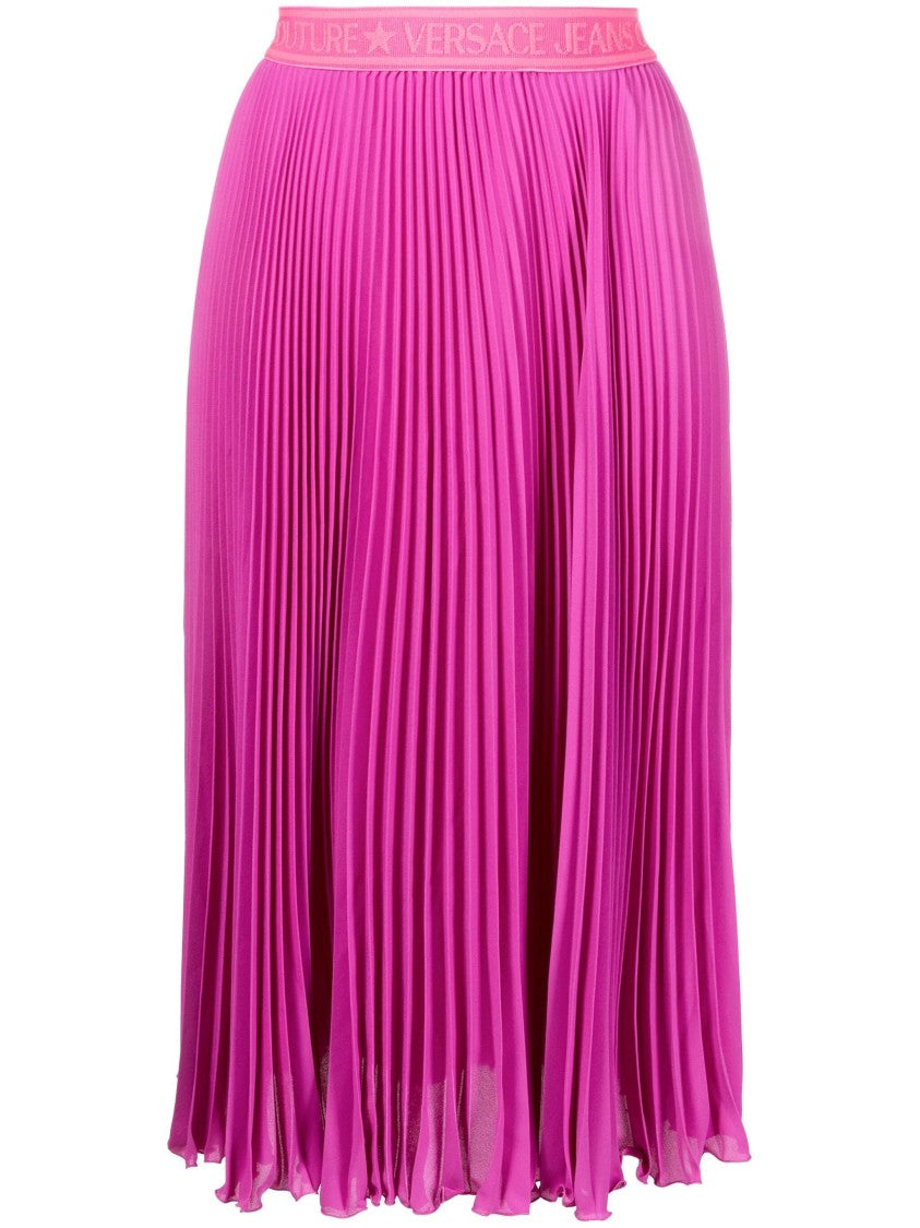 Versace Jeans Couture Pleated Pink Midi Skirt With Fitted Waistband