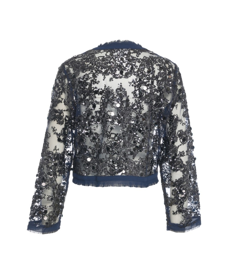 Baum Und Pferdgarten Cropped Sequin Jacket With Elegant Round Neckline And Sparkling Detail