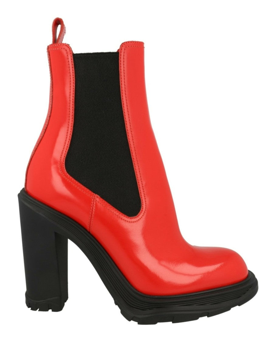 Alexander Mcqueen Tread Heeled Chelsea Boots With Glossy Patent Finish