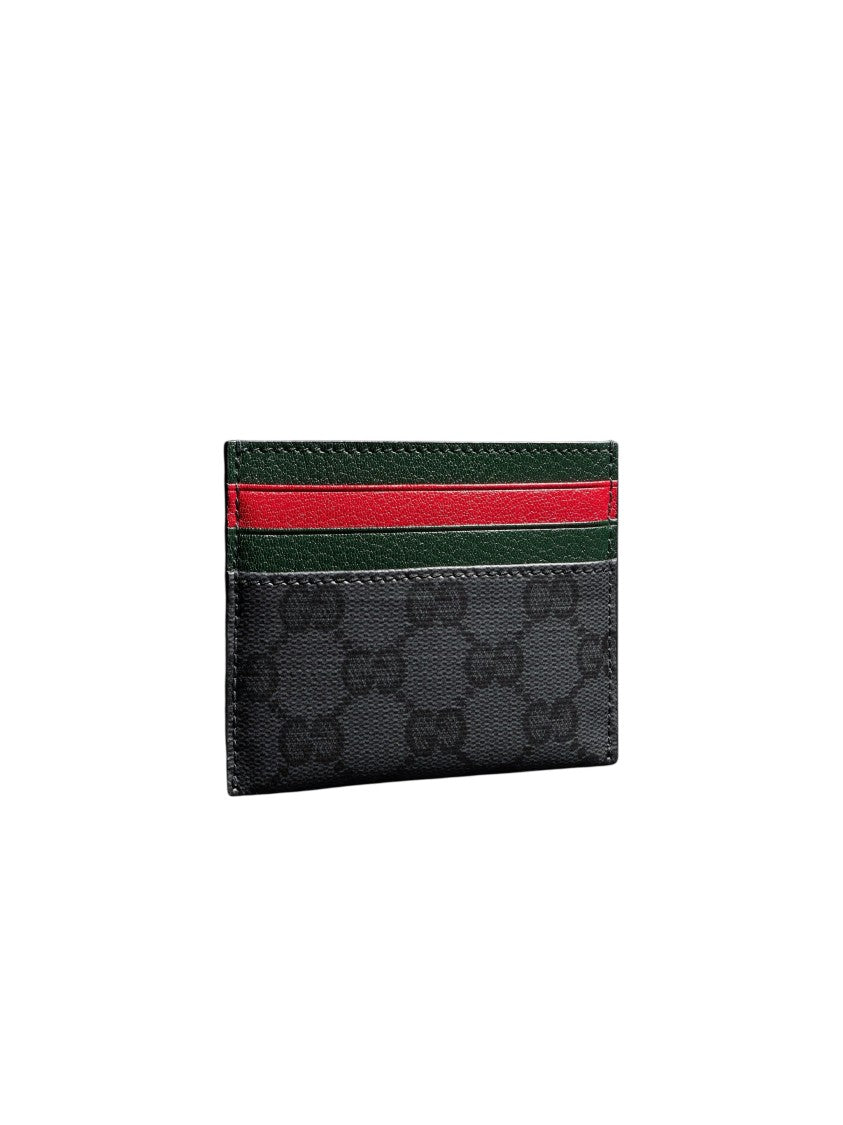 Gucci Black Coated Gg Canvas Striped Card Case