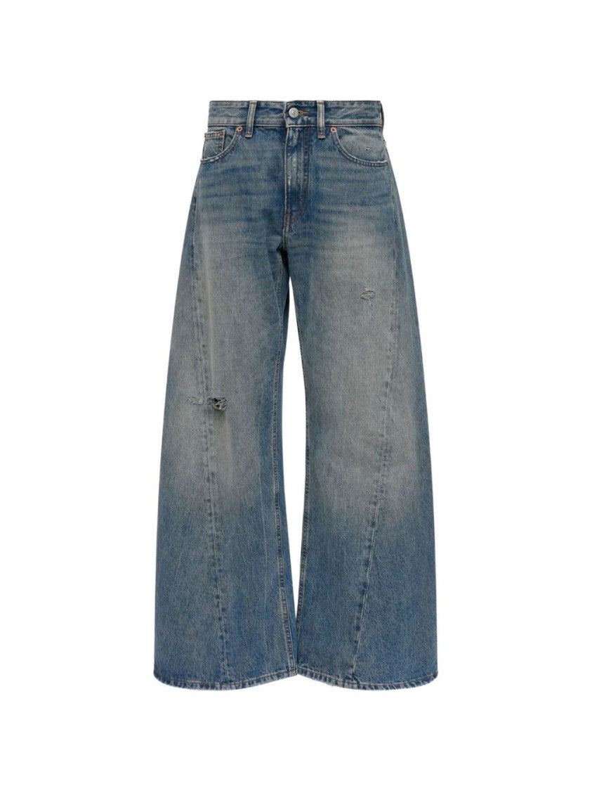 Mm6 By Maison Margiela Blue Wide-Leg High-Waist Distressed Jeans