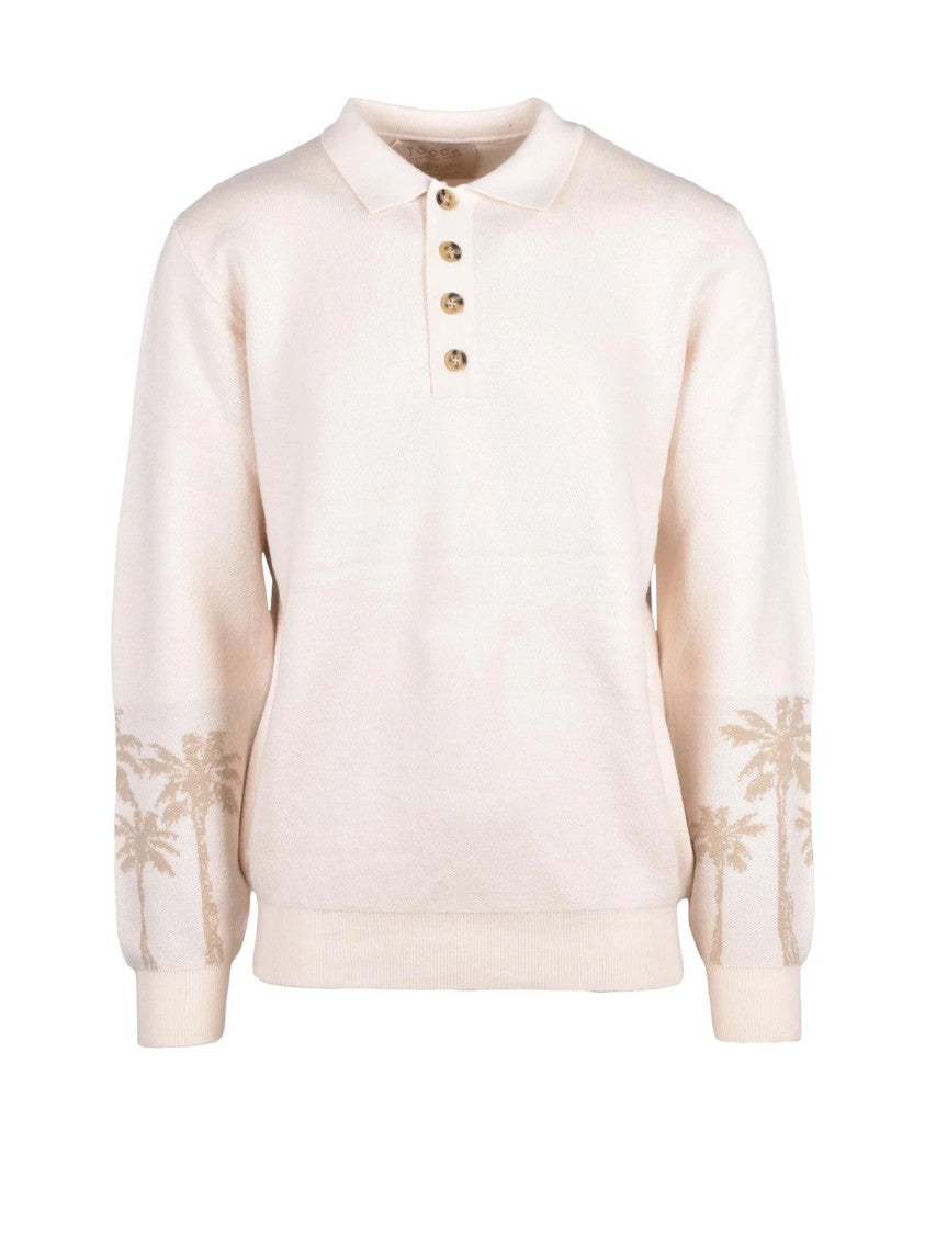 Tooco Beige Knitted Wool-Blend Polo Shirt
