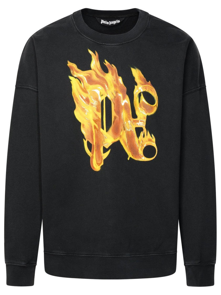 Palm Angels Burning' Black Cotton Sweatshirt