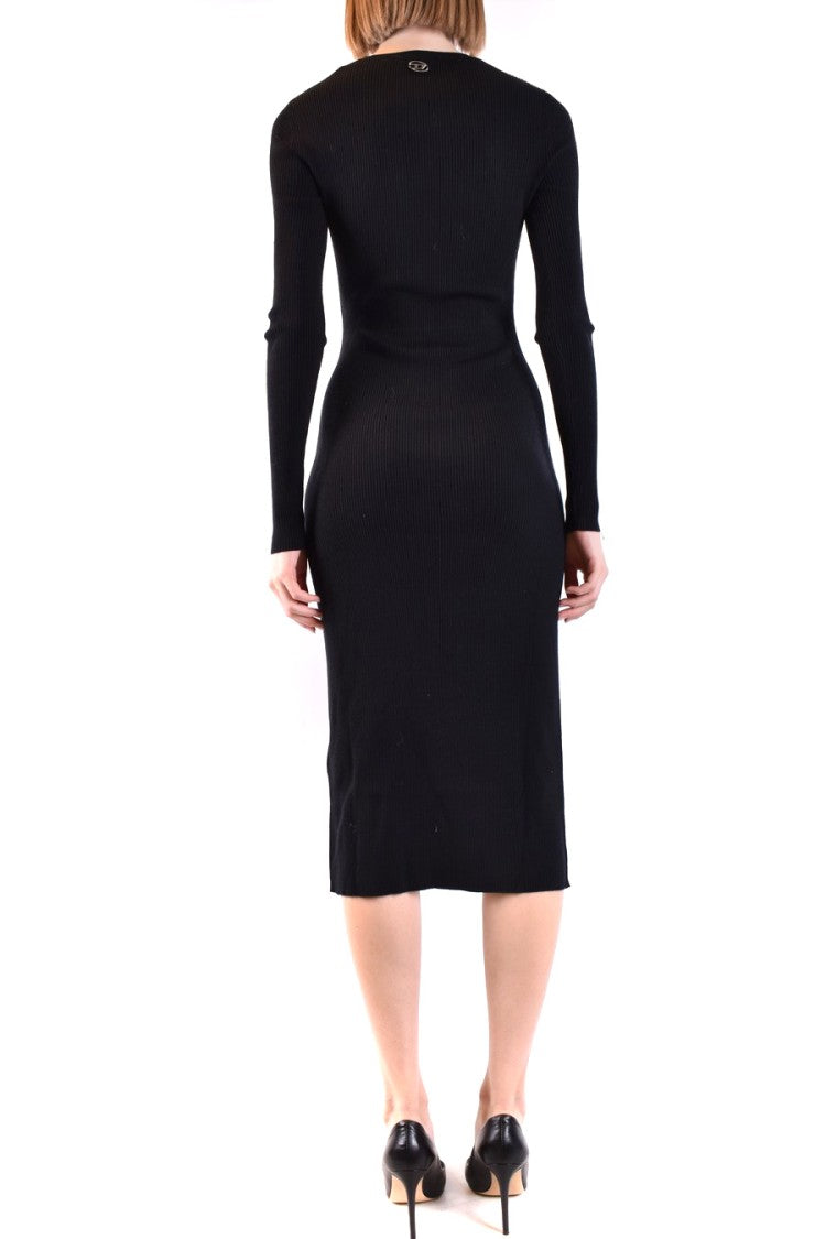 Diesel Ribbed Midi Dress With Cut-Out Detail And Long Sleeves