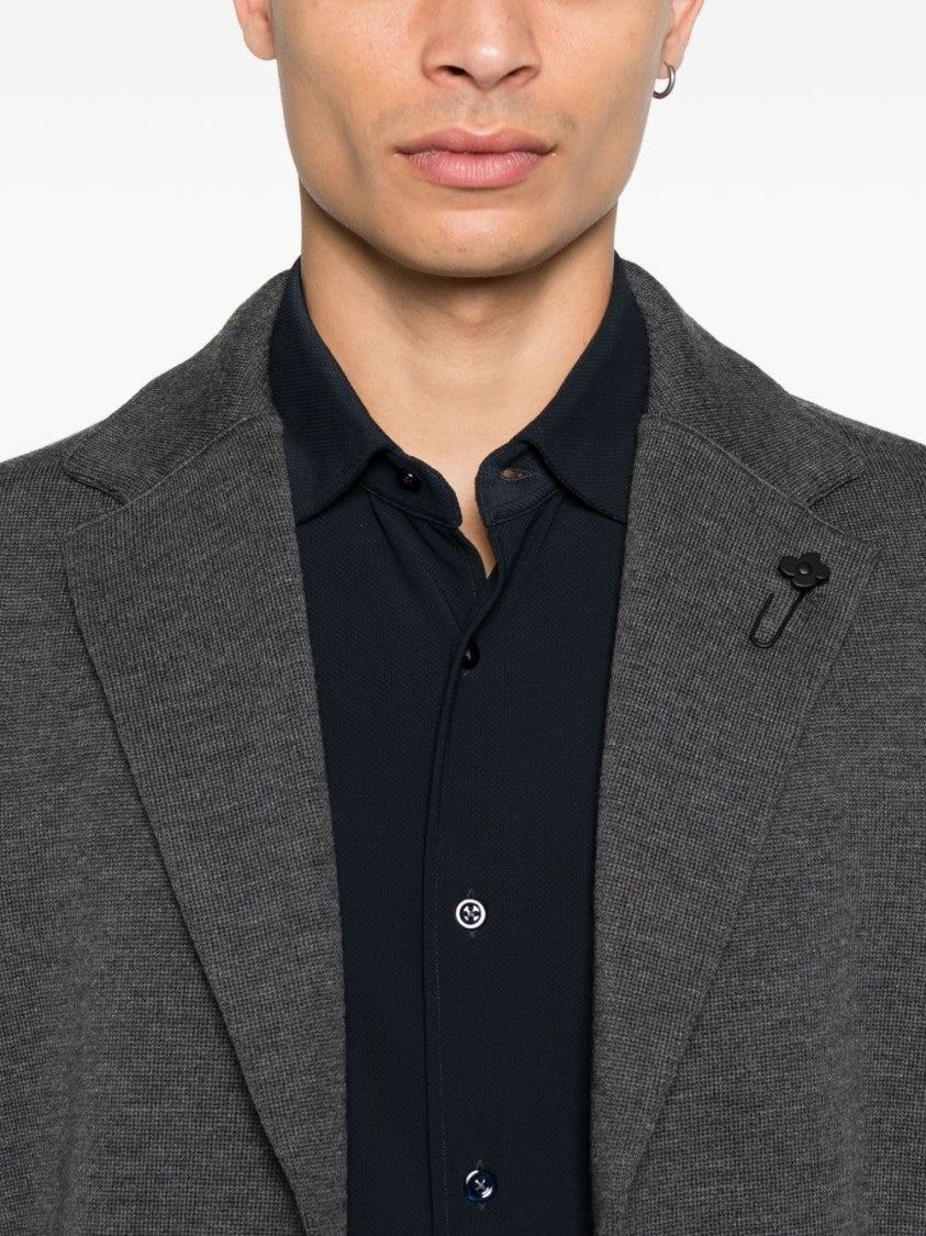 Lardini Tailored Grey Wool Knitted Blazer With Notched Lapel