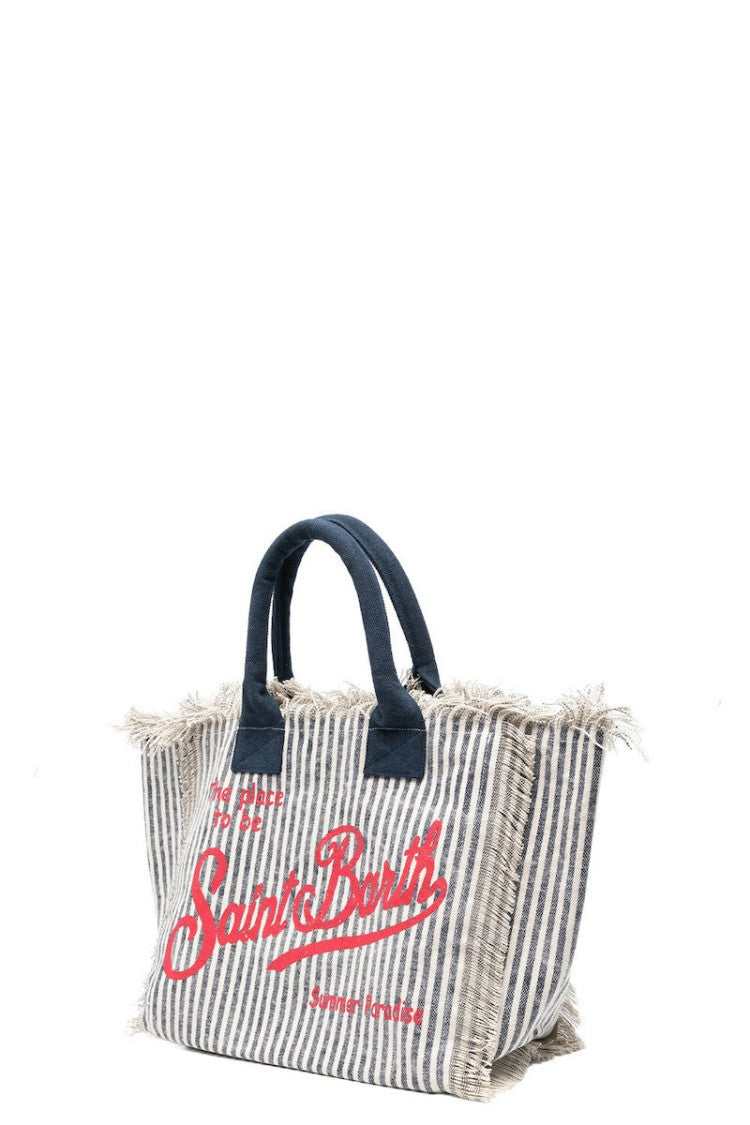 Mc2 Saint Barth Vertical Stripe Tote Bag With Frayed Edges