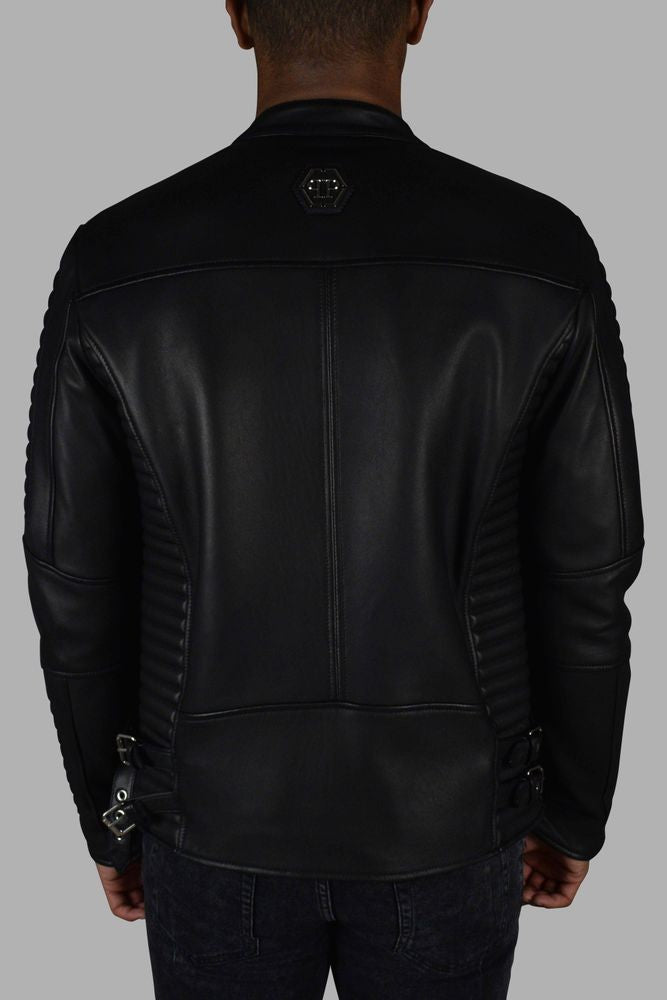 Philipp Plein Asymmetrical Black Leather Biker Jacket