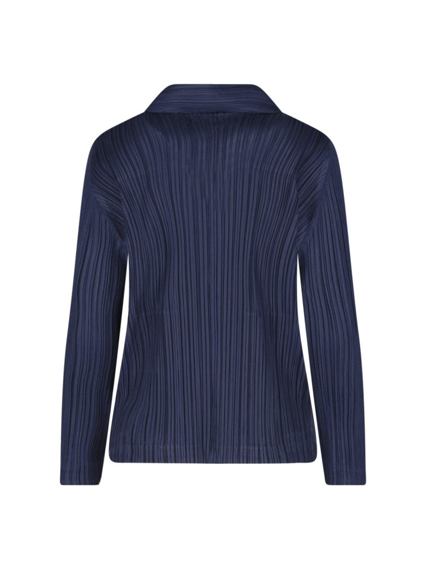 Pleats Please Issey Miyake Navy Pleated Classic Lapel Blazer