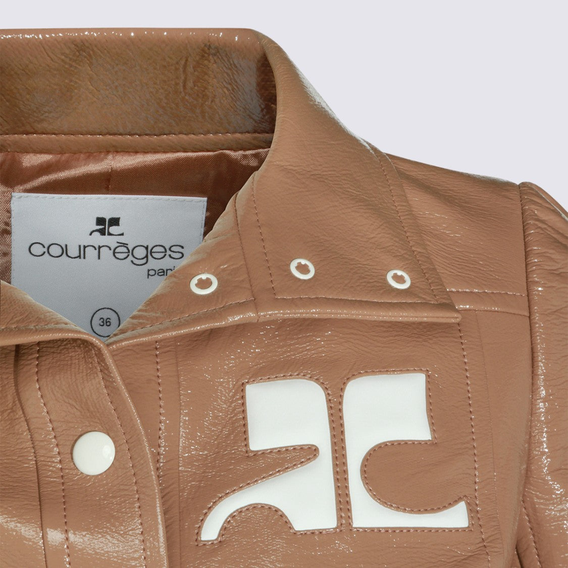Courrèges Cropped Patent Leather Jacket With Structured Collar