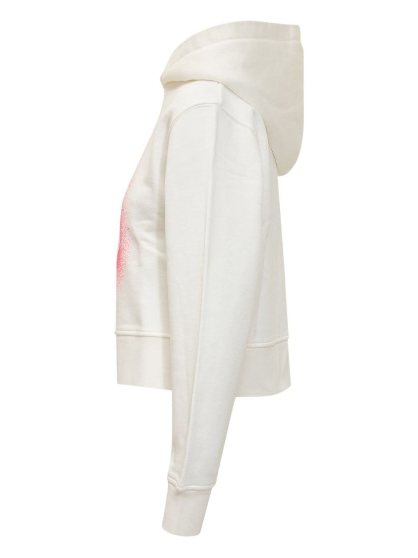 Palm Angels Cropped White Cotton Hoodie