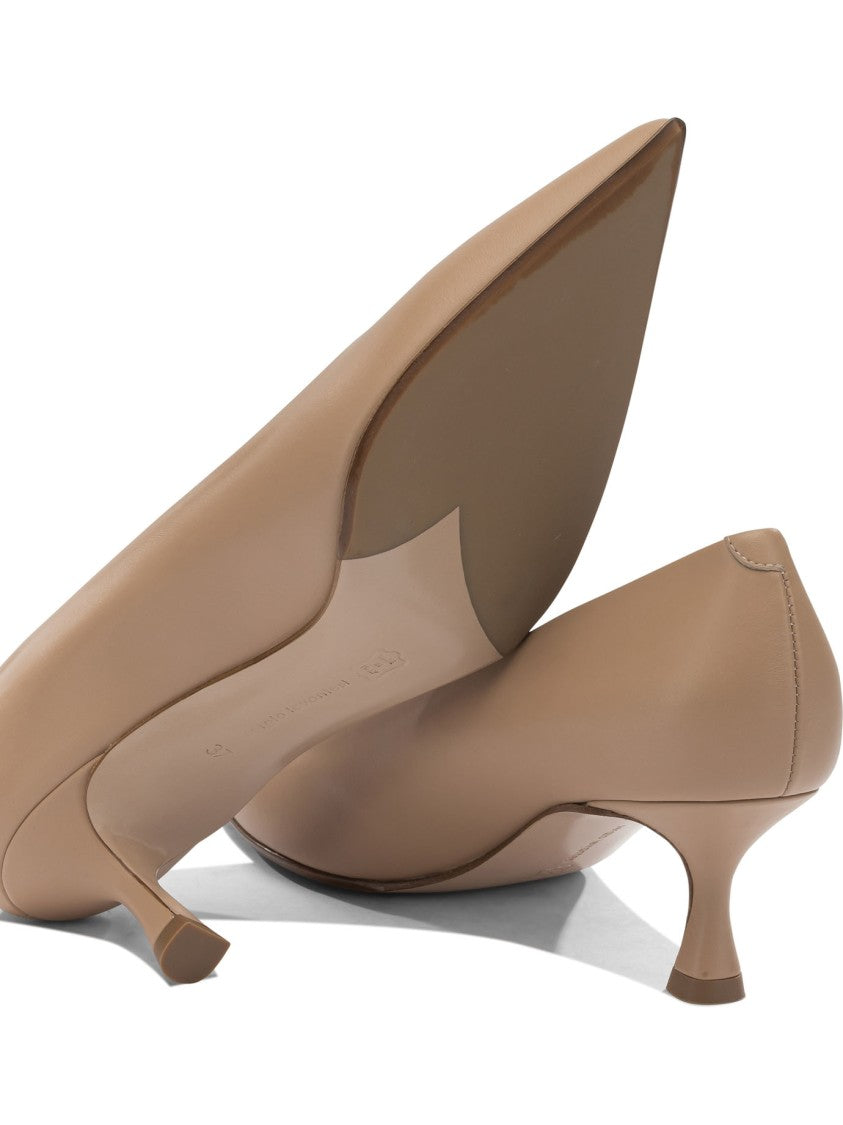 Sergio Levantesi Pink Leather Heeled Shoes With Pointed Toe And Kitten Heel