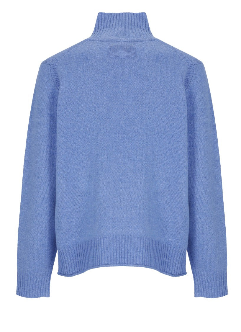 Guest In Residence Light Blue High Neck Front Zip Cashmere Sweater