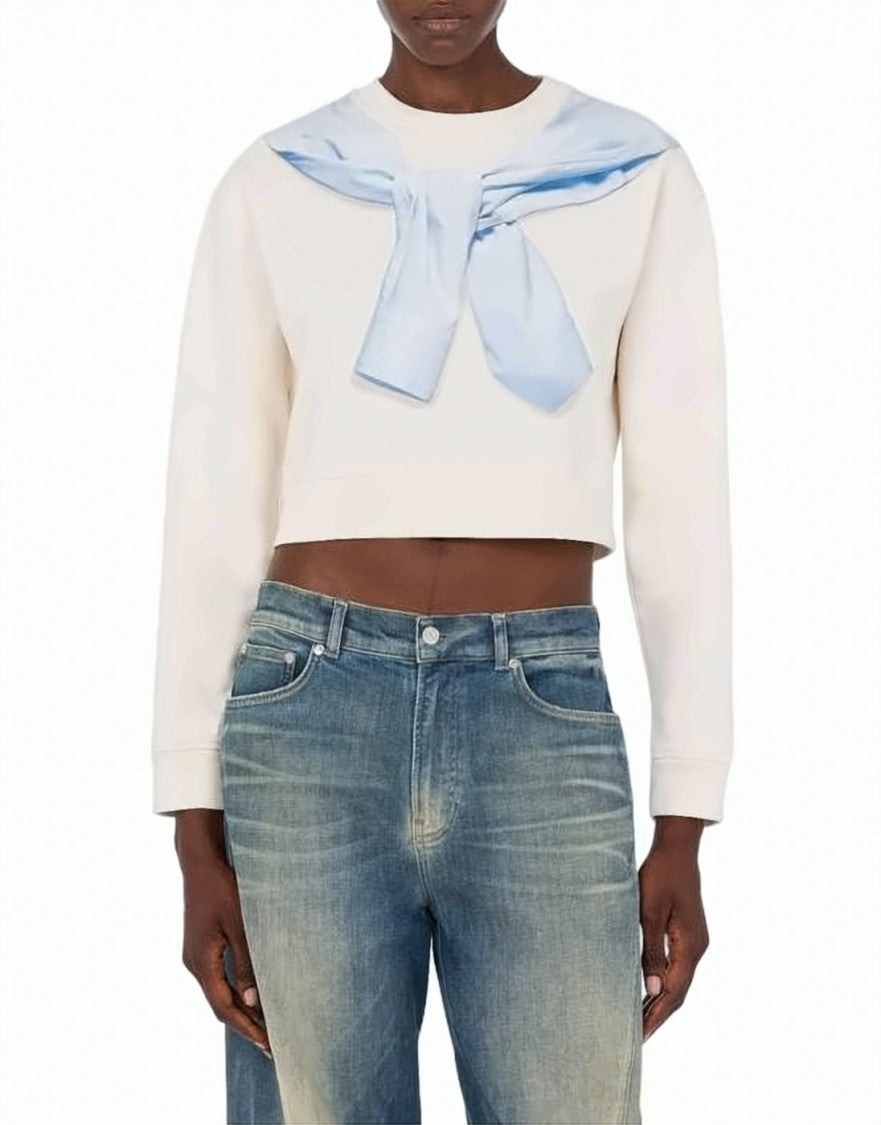 Moschino Cropped Long-Sleeve Top With Draped Light Blue Detail