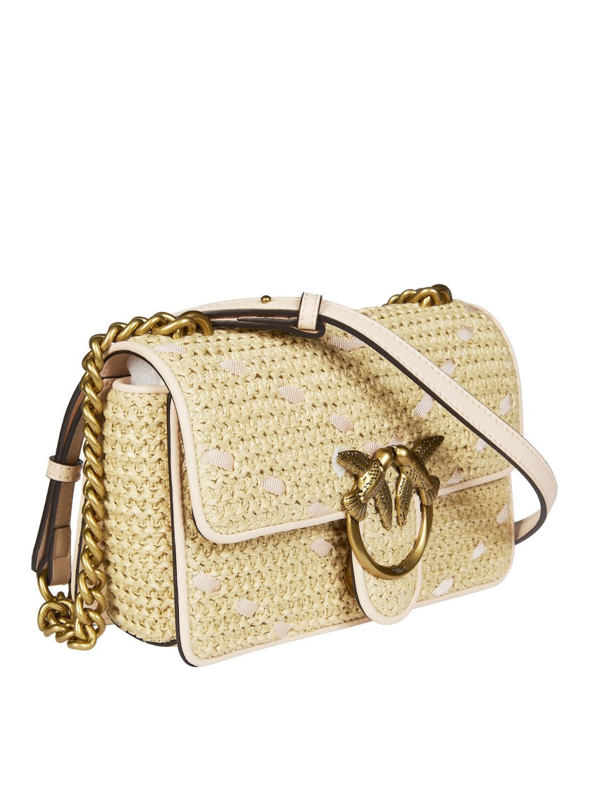 Pinko One Mini Light Woven Raffia Shoulder Bag