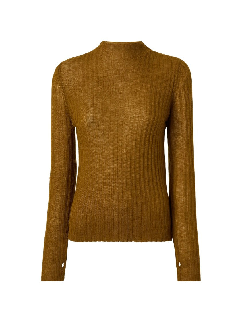 Pinko Ribbed Long-Sleeved Knit Top With Button Cuffs