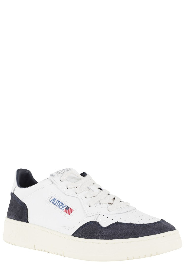 Autry White Medalist Low Blue Suede-Trim Leather Sneakers