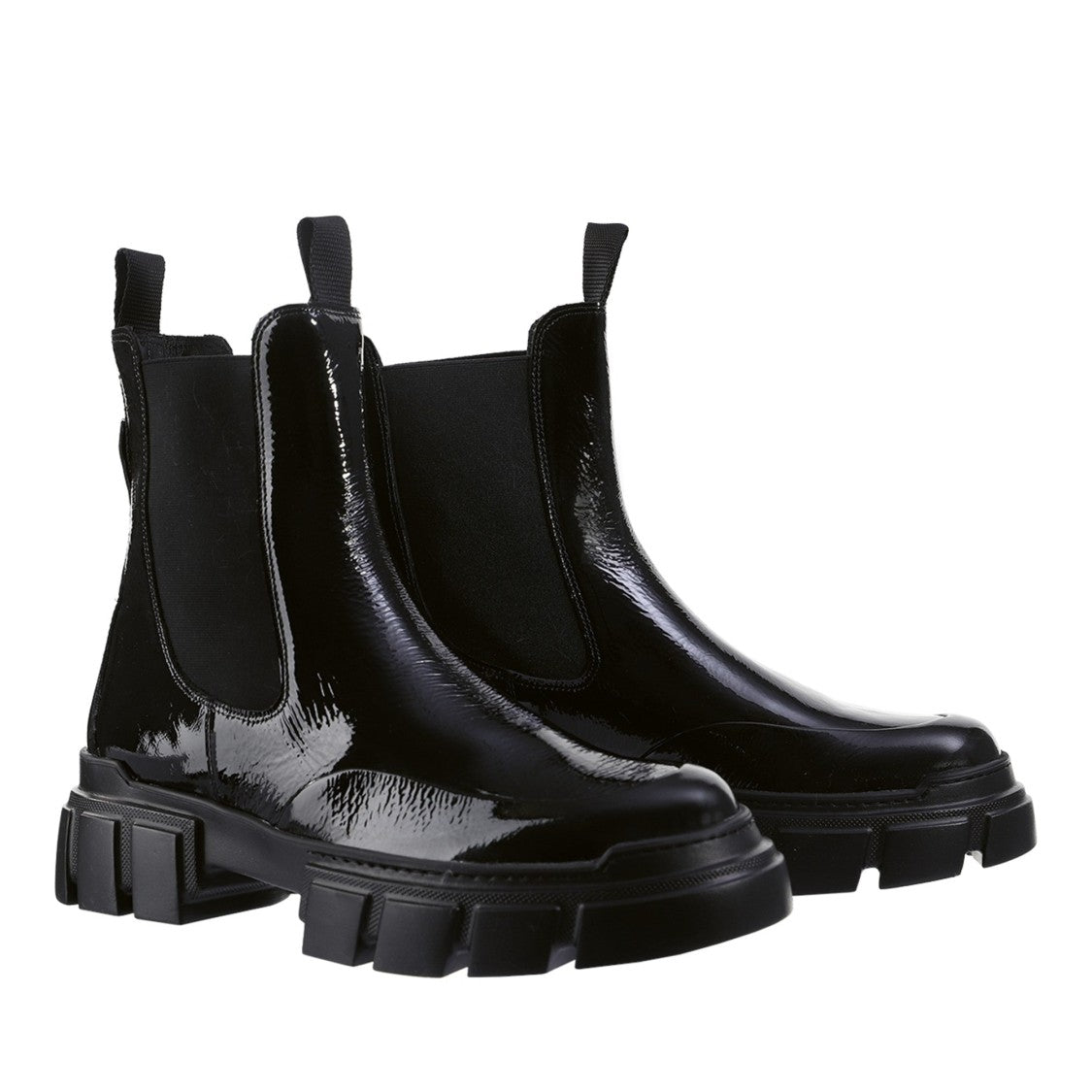 Högl Black Adventure Glossy Patent Leather Chunky Sole Ankle Boots