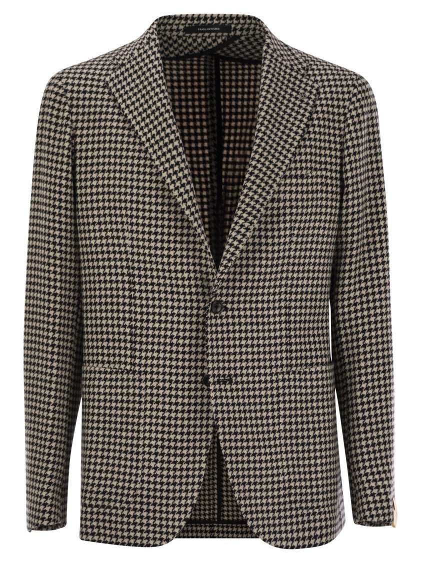 Tagliatore Houndstooth Virgin Wool Blend Jacket