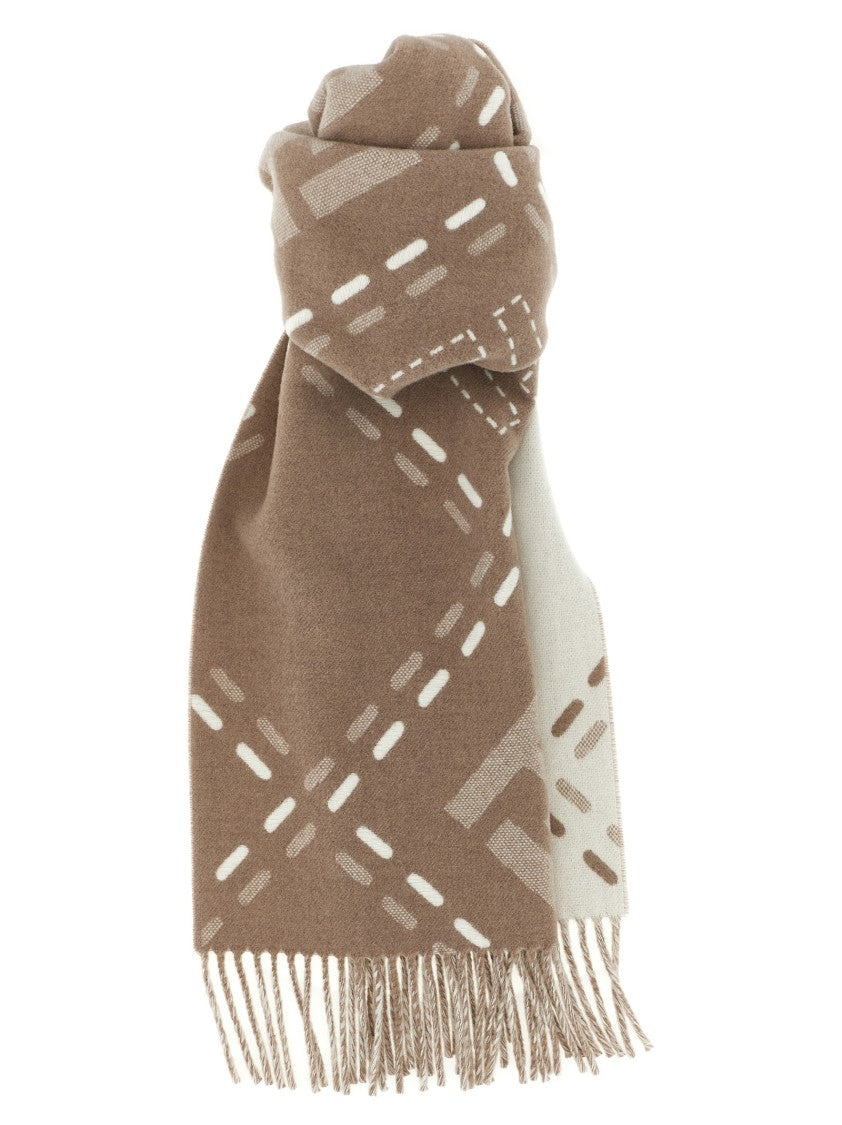 Fendi Macro Check Wool Scarf With Jacquard Ff Logo