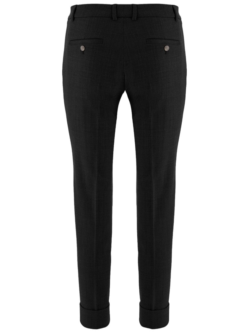 Ql2 Black Tailored Wool-Blend Straight-Leg Pants