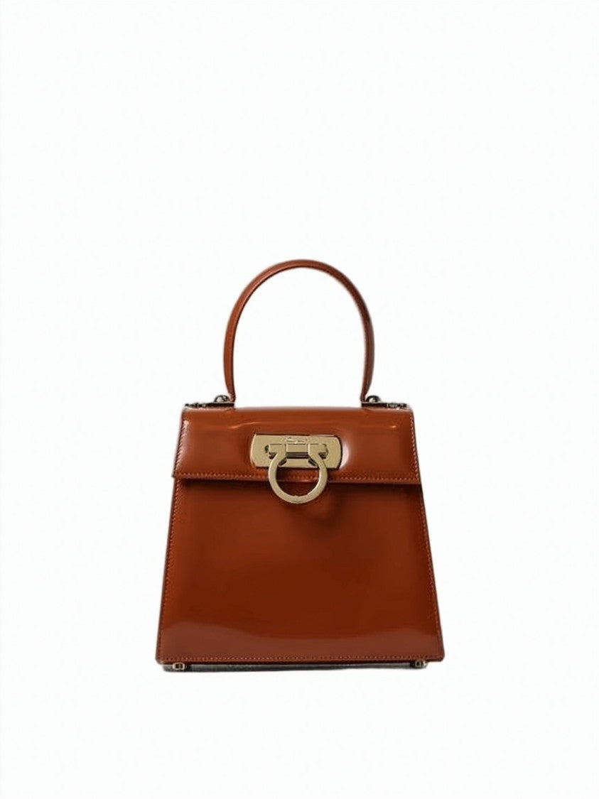Salvatore Ferragamo Trapezoidal Brown Cowhide Leather Tote Bag