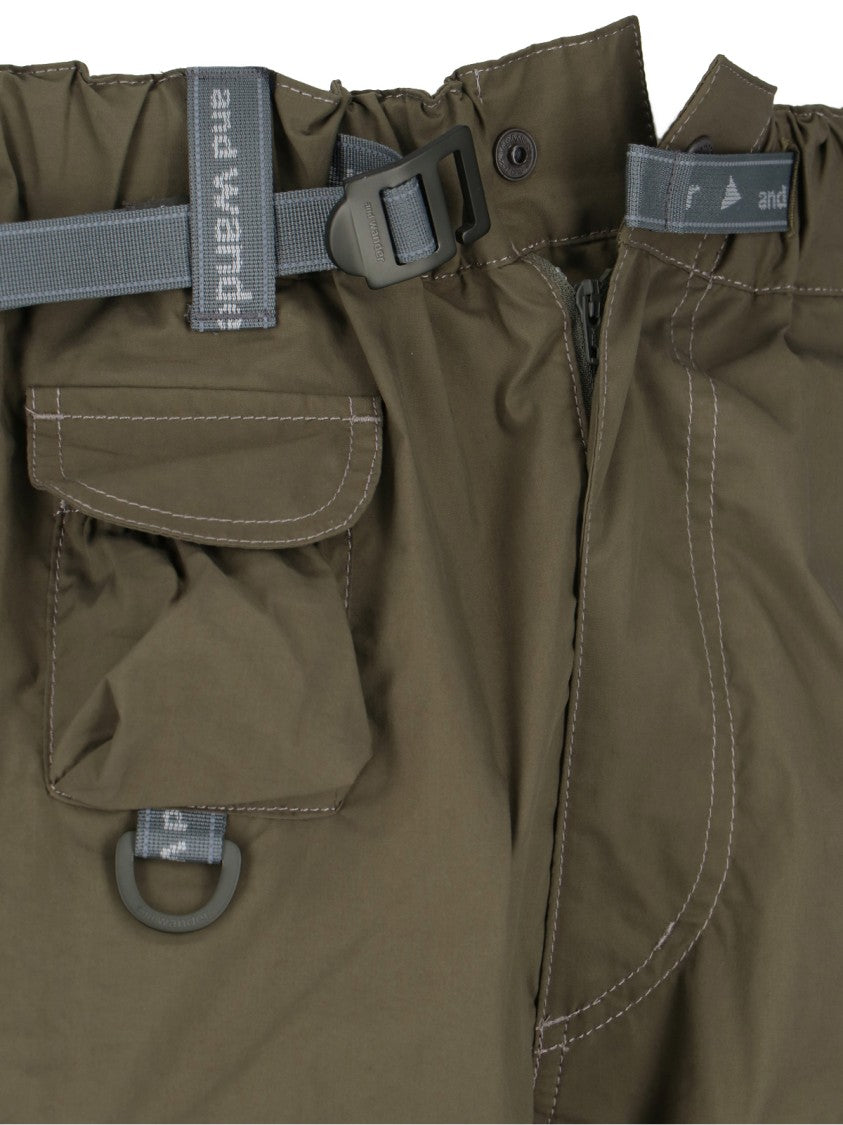And Wander Oversized Belted Cargo Shorts In Green Cotton Blend