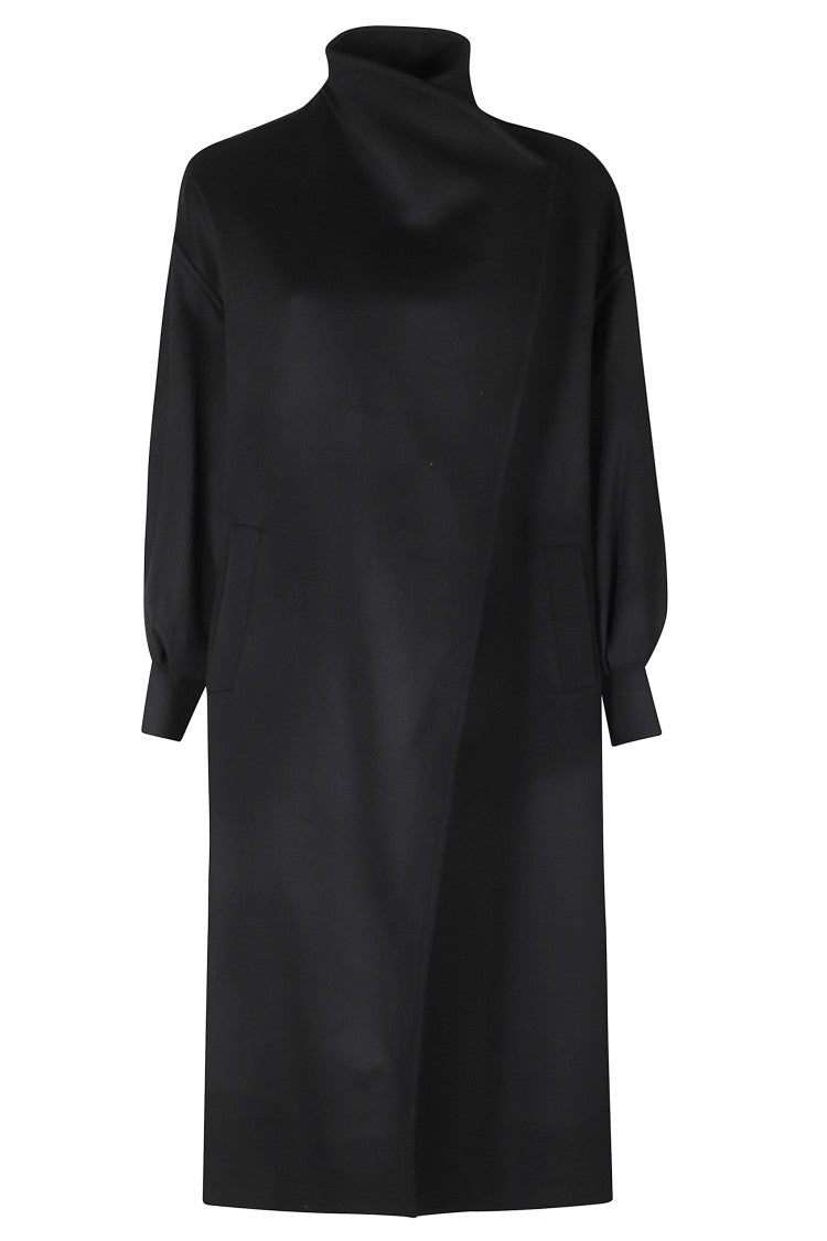 Federica Tosi Black Balloon Sleeve Long Cashmere Coat
