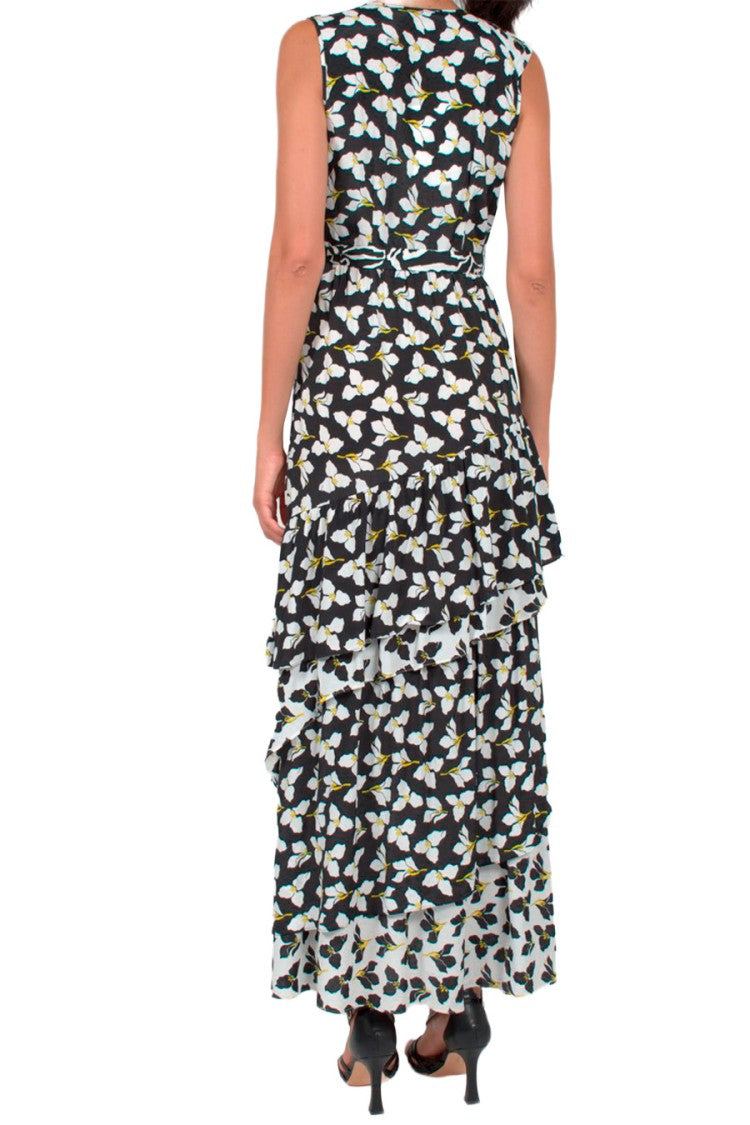 Diane Von Furstenberg Multicolor Floral Tiered Viscose-Blend Maxi Dress