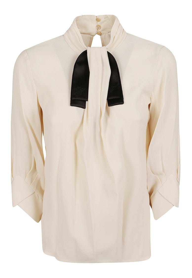 Elisabetta Franchi Stand-Up Collar Jabot Georgette Blouse