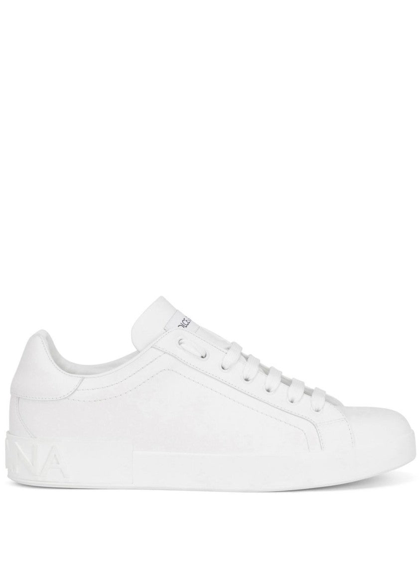 Dolce & Gabbana White Calfskin Portofino Branded Spoiler Sneakers