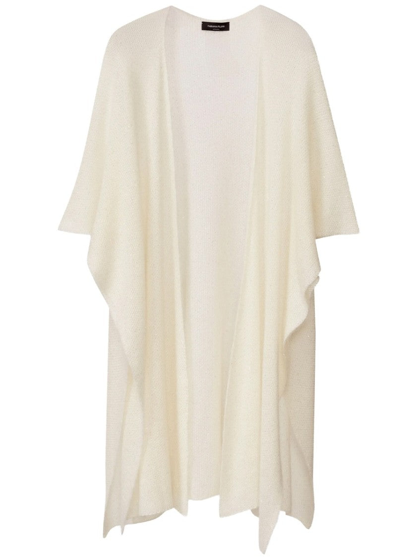 Fabiana Filippi Neutral Flowing Sequined Cape Layering