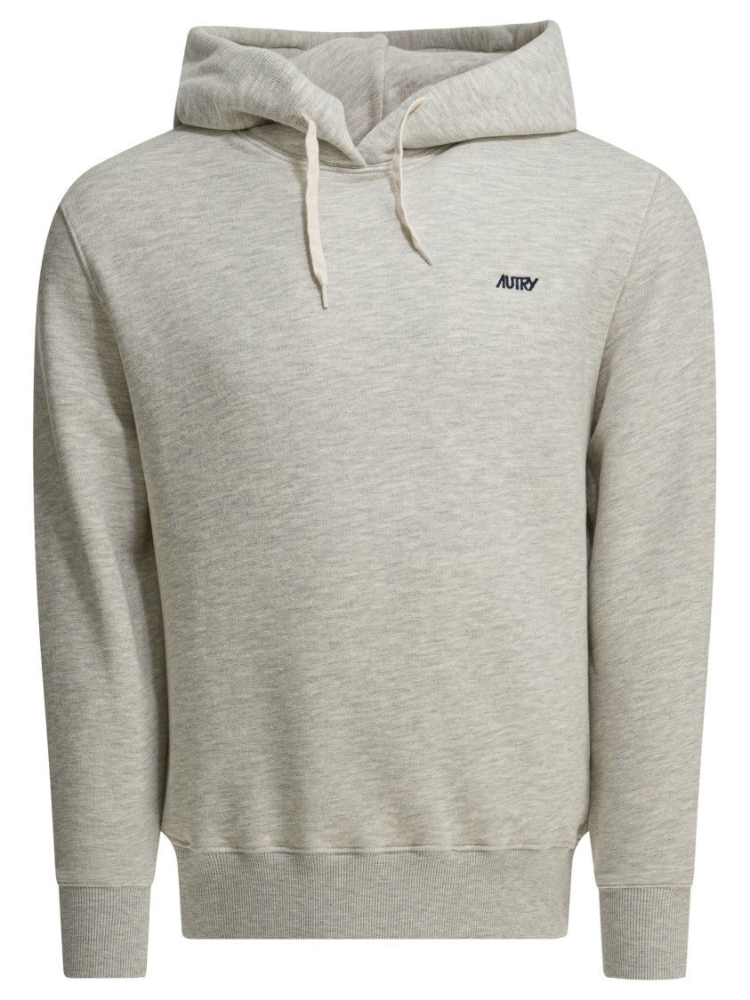 Autry Light Grey Hoodie With Drawstring And Subtle Logo