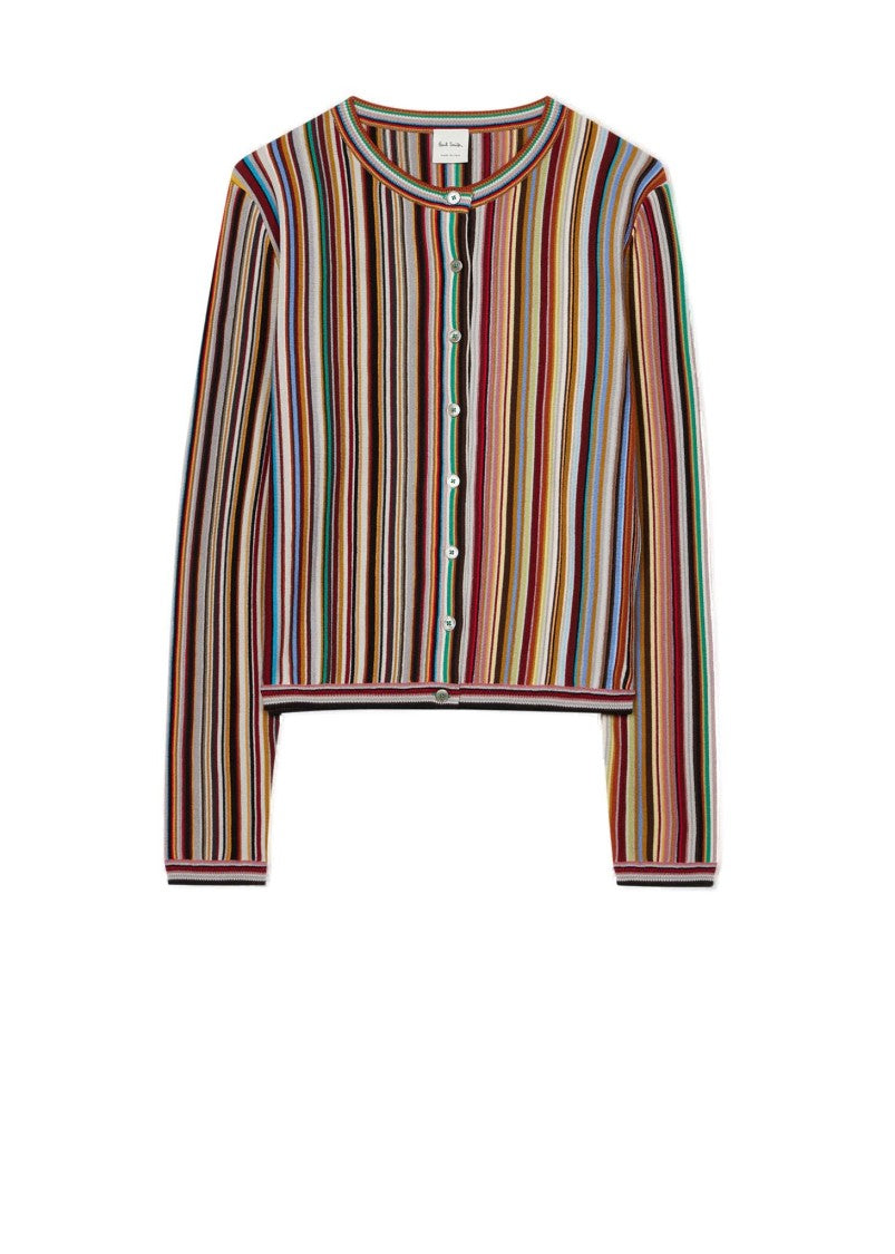 Paul Smith Cropped Round Neck Cardigan With Vertical Stripes